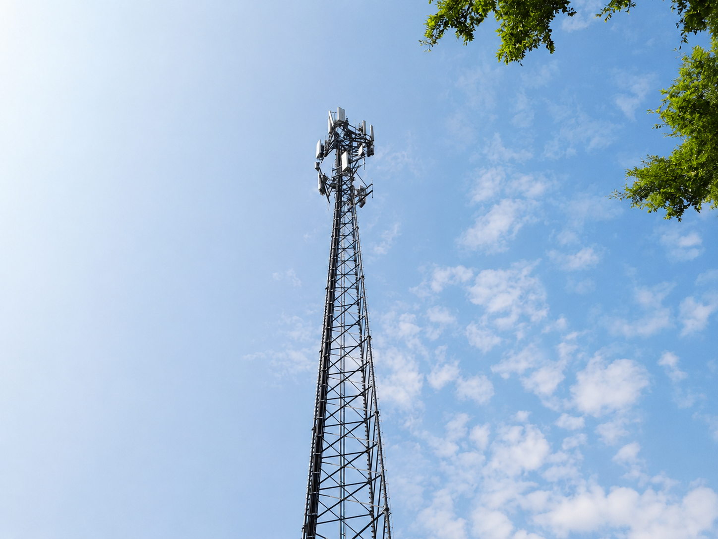 Structural engineer reviewing tower drawings beside a telecom tower